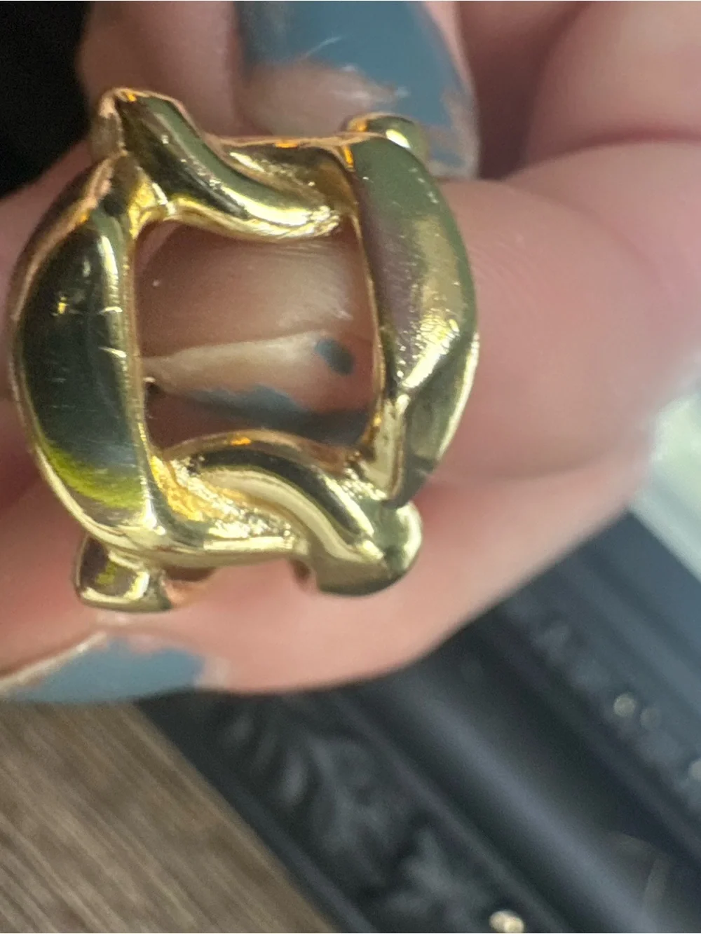 Gold-Tone Chunky Chain Open Cuff Ring - Women Accessories